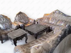 Royal Carved Wood Damask Living Room Set