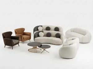 Cream Black Two-Tone Curved Sofa Set