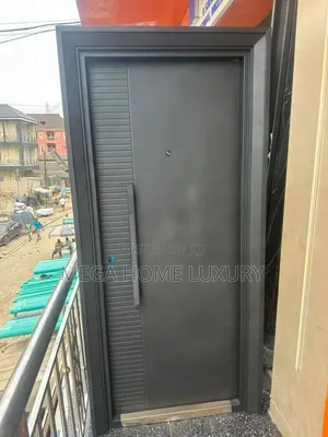 Matte Dark Grey Security Door With Textured Panel