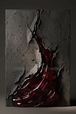 Brutalist Concrete Ruby Red Liquid Glass Art