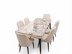 Marble-Top Dining Table Upholstered Chair Set