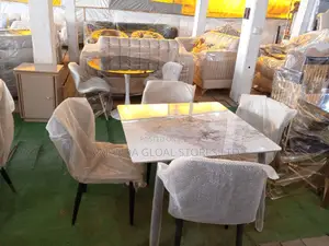 Compact Marble-Top Dining Table Chair Set