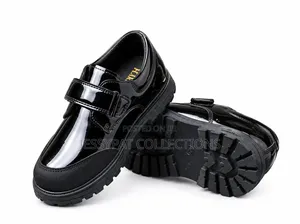 Boys Black School Shoes Velcro Strap Patent School Shoes
