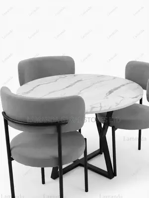Round Marble-Top Dining Table Chair Set
