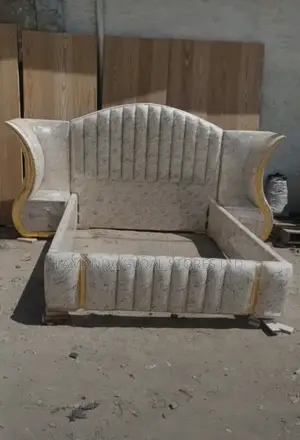 Tufted Marble-Pattern Upholstered Bed Frame