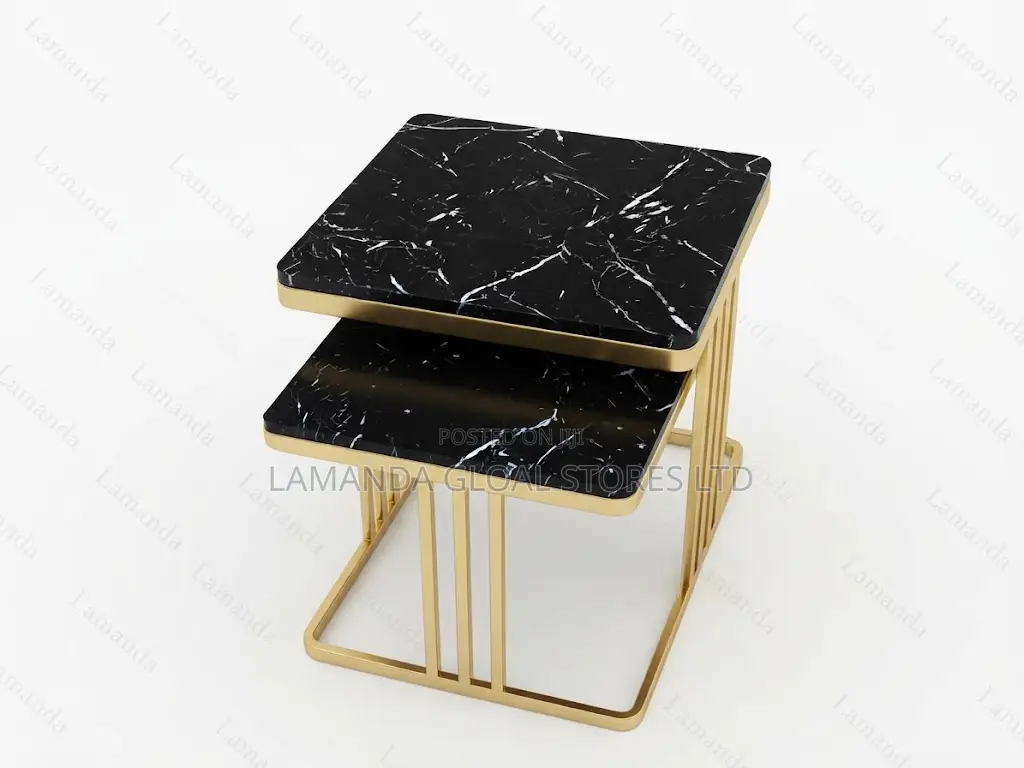 Black Marble-Pattern Nested Accent Tables Set