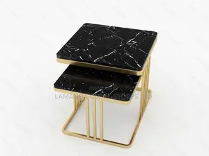 Black Marble-Pattern Nested Accent Tables Set