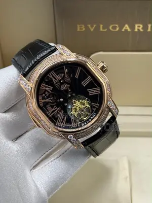 Automatic Quality Luxury Bvlgari Leather Wristwatch