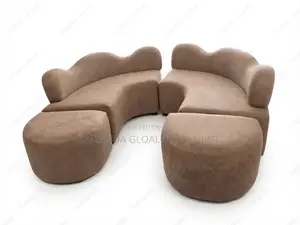Taupe Curved Sectional Sofa Ottomans Set
