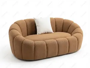 Tufted Camel Brown Bouclé Curved Sofa