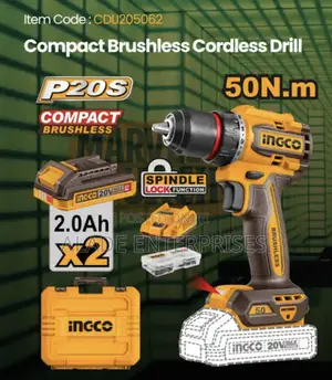 INGCO Compact Brushless Cordless Drill 50N.m -20v X2 Battery