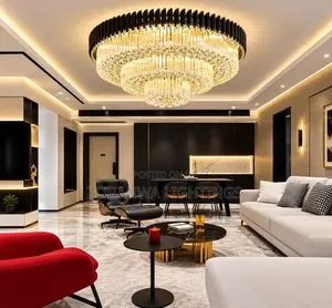 Modern LED Dimmable Round Rectangular Golden Black Crystal