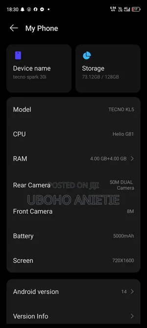 Tecno Spark 30 128 GB Black