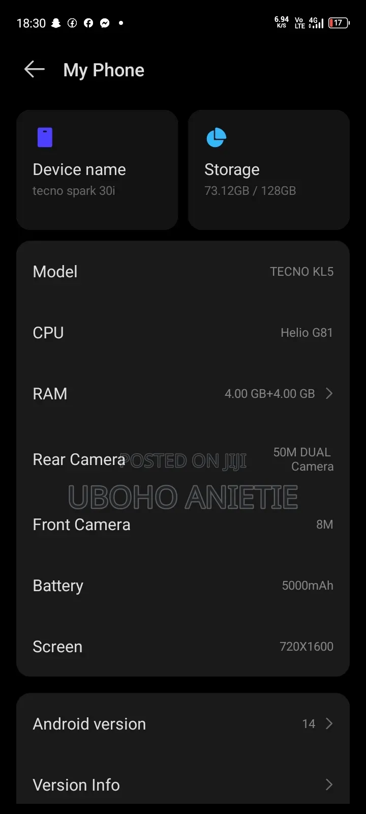 Tecno Spark 30 128 GB Black