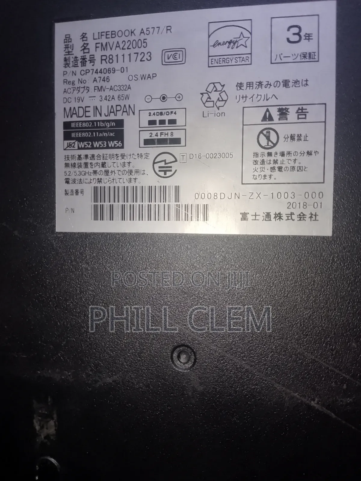 Laptop Fujitsu Lifebook A579 4GB Intel Core i3 HDD 500GB