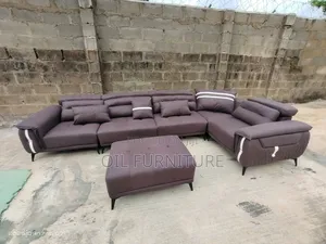 ​Luxury 7-Seater L-Shaped Leather Sectional Sofa With Ottoman Pillow