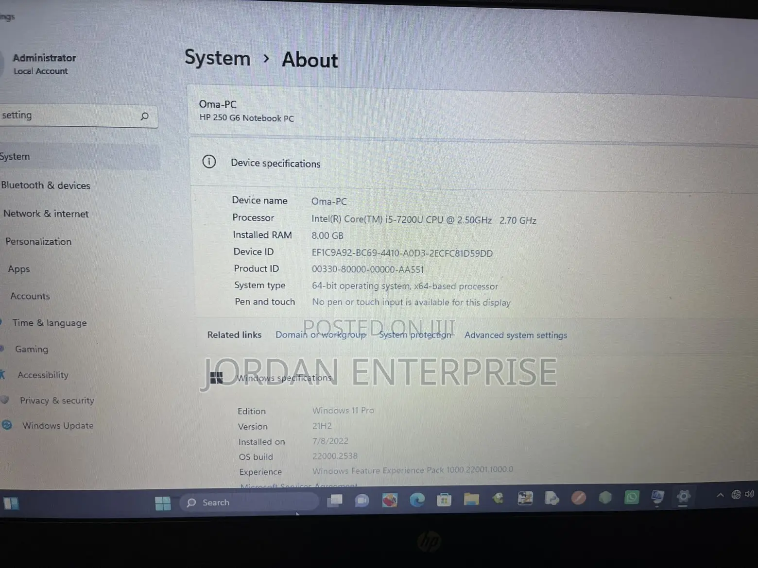 Laptop HP 250 G6 8GB Intel Core i5 SSD 256GB