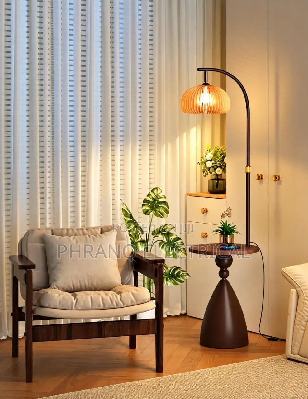 Contemporary Luxury Floor Lamp. Wireless Charging + USB