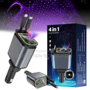 4-in-1 Retractable Car Charger With a Starry Sky Projector