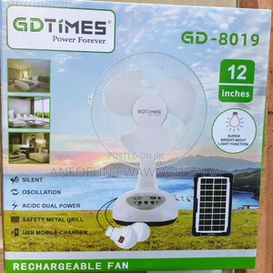 12-Inch GDTimes Solar Rechargeable Fan With 2 Bulbs