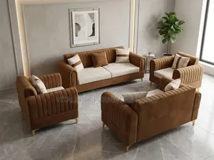 Modern Brown Velvet Living Room Set – 3-Seater Armchairs