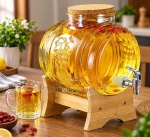 8L Glass Beverage Dispenser With Bamboo Stand