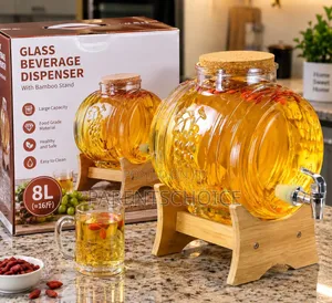 8L Glass Beverage Dispenser With Bamboo Stand