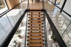 Floating Staircase Wood Glass Is Per Step Fabrication in Lekki