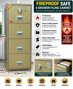 Brand New Heavy-Duty Fireproof 4-Drawer Filing Safe