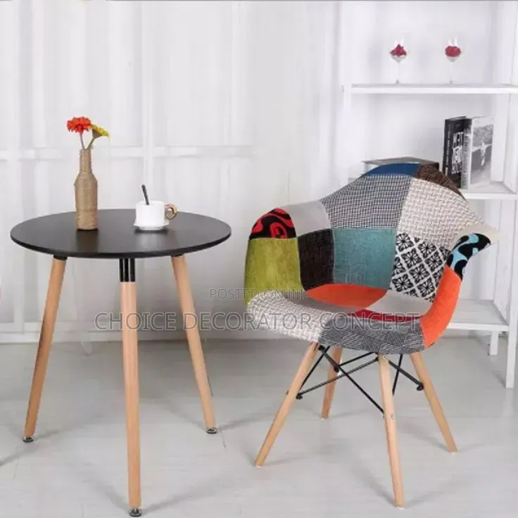 Colourful Patchwork Armchair + Round Side Table Set