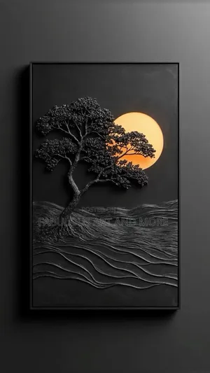 Black Tree Golden Moon Wall Artwork