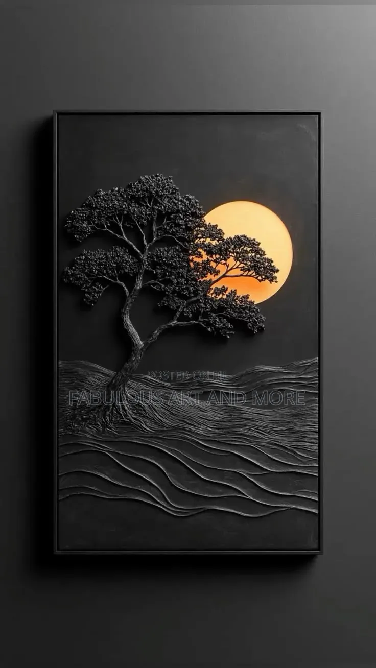 Black Tree Golden Moon Wall Artwork