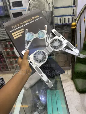 Foldable Adjustable Aluminum Laptop Stand With a Built-in Cooling Fan
