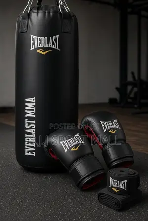 Everlast Boxing Bag, Hand Wraps Gloves Set