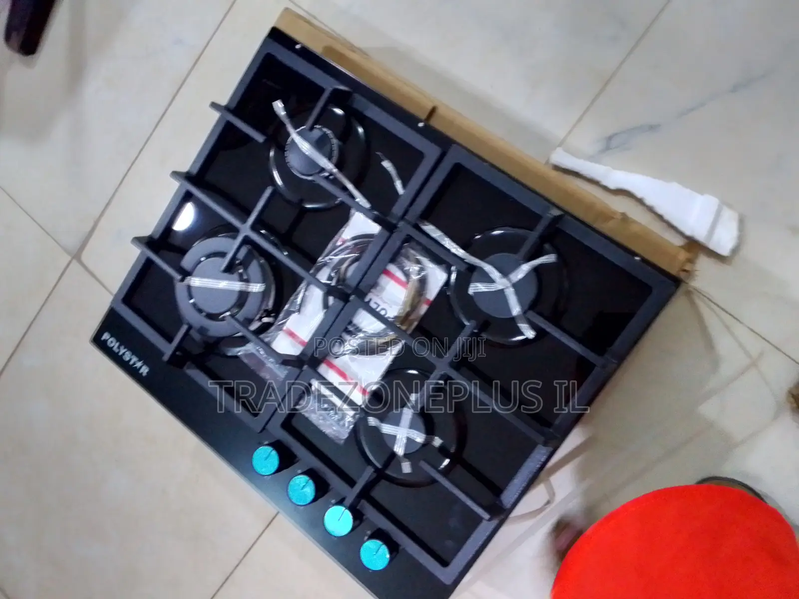 Polystar 4 Burner Black Tempered Glass Cooker