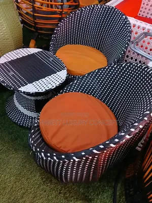 Unique Rattan Back Curved Chair With Table 1+2 Set
