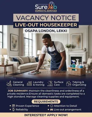 Experienced Live-Out Male Housekeeper Needed – Osapa London, Lekki