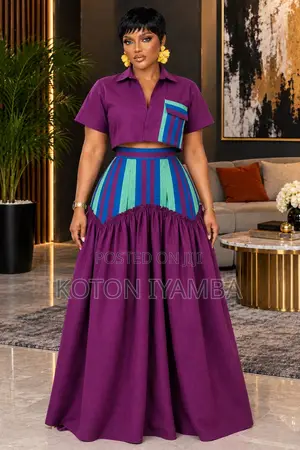 Two Piece Aso Oke and Plain Skirt and Shirt