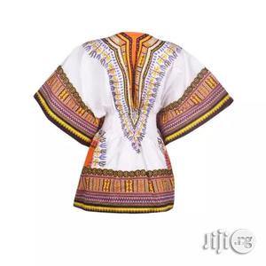 African Print Traditional Danshiki for Her - White Brown