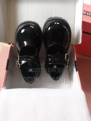 Girls Black Patent School Shoes - Heart Buckle Chunky Sole