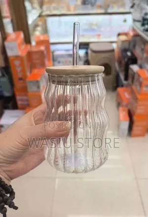 500ml Smoothie Glass Cup With Bamboo Cover and Straw