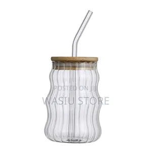 500ml Smoothie Glass Cup With Bamboo Cover and Straw