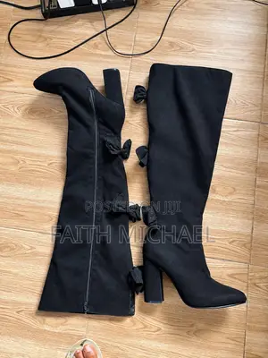 Black Faux-Suede Over-the-Knee With Bow