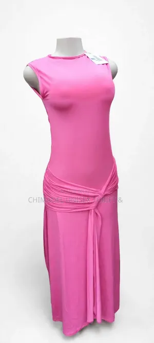 Pink Sleeveless Ruched Maxi Dress - Bodycon Knot Detail - New
