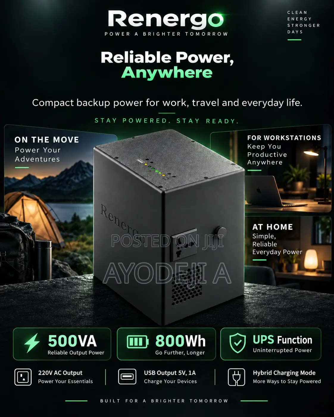 RenerGo 500W 800Wh Solar Generator With UPS Function