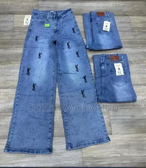 Yslinspired Wide Leg Baggy Jeans With Rhinestone - High Waist Palazzo