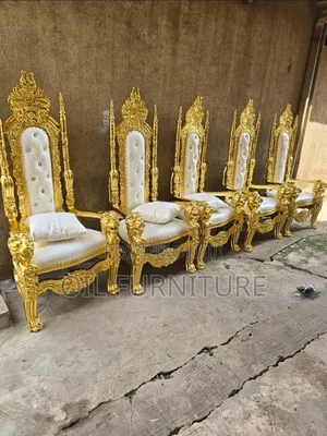 Ornate Gold Carved High-Back Event Bridal Throne Chairs