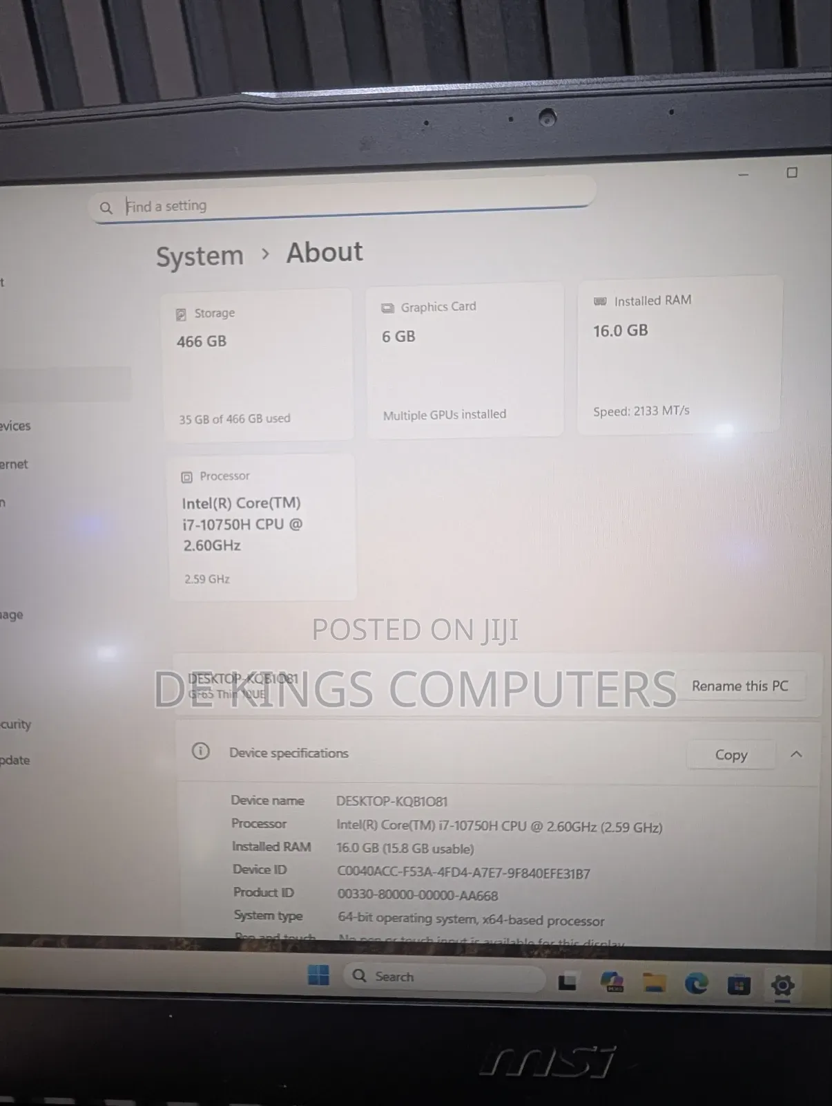 Laptop MSI GF65 Thin 10UE 16GB Intel Core i7 SSD 512GB