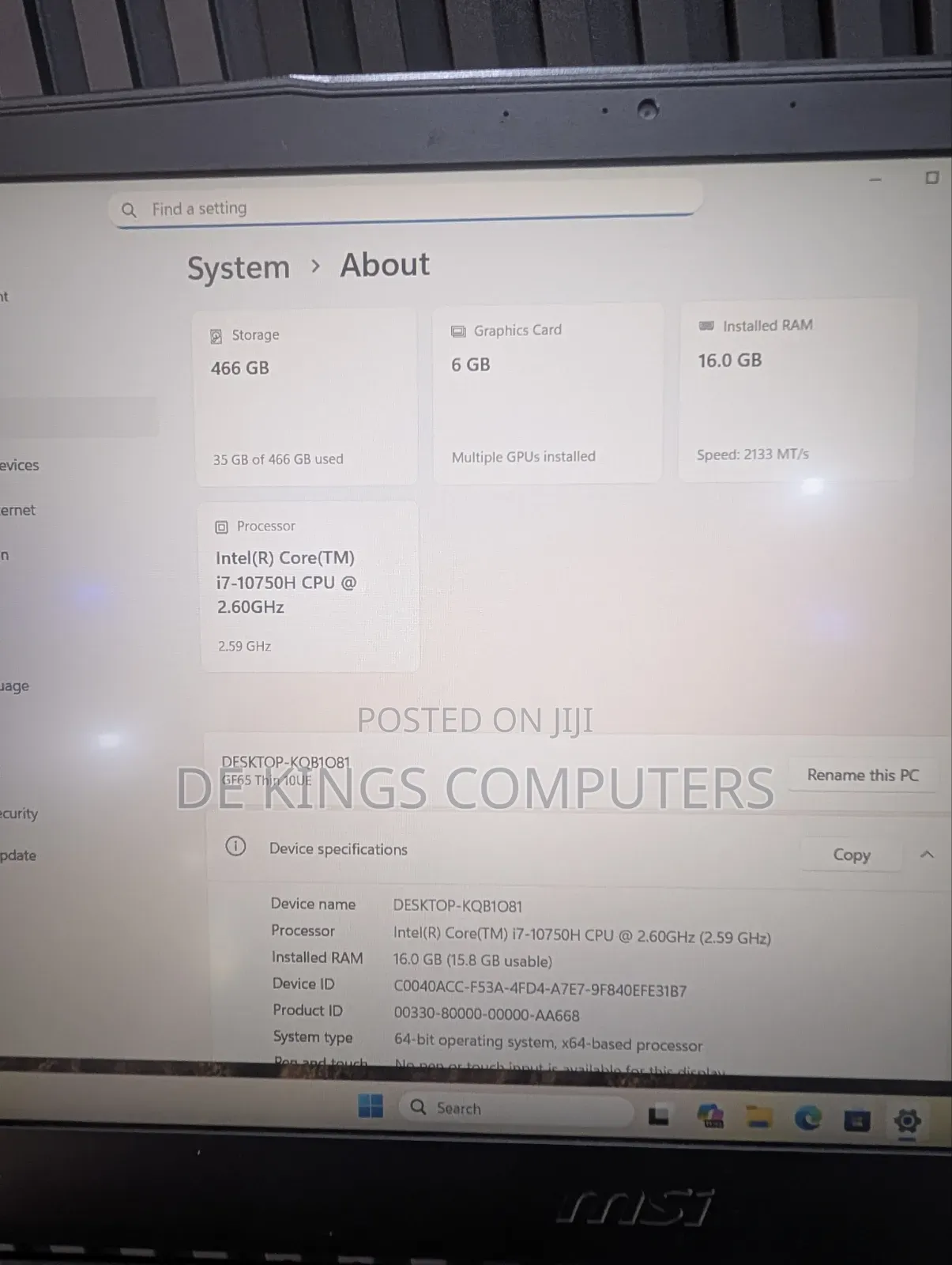 Laptop MSI GF65 Thin 10UE 16GB Intel Core i7 SSD 512GB