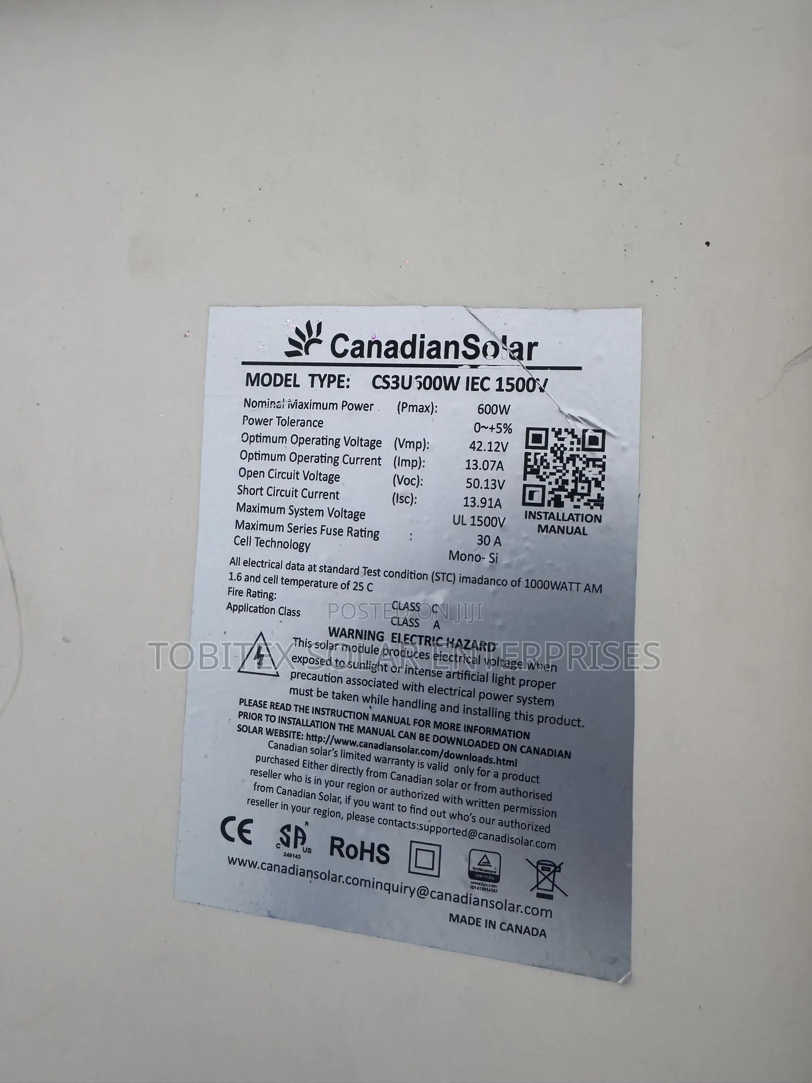 600watts Canadian Solar Panels